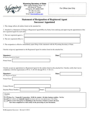 Wyoming Registered Agent Resignation Form