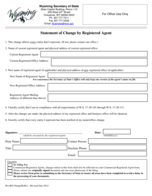 Wyoming Registered Agent Change Form