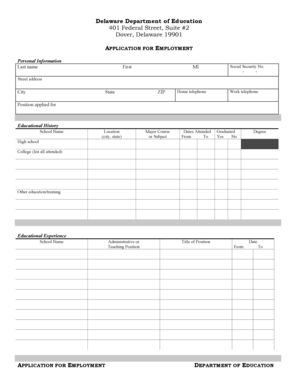 Delaware Department of Education Application for Employment