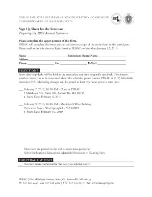 Sign Up Sheet for the Seminar: Preparing the 2009 Annual Statement - mass