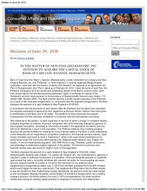 Massachusetts Bank Reorganization Decision