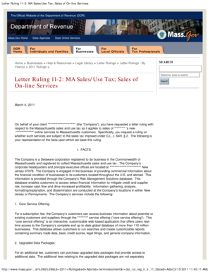 Letter Ruling 11-2: MA Sales/Use Tax; Sales of On-line Services - archives lib state ma
