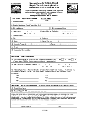 Massachusetts Repair Technician Application
