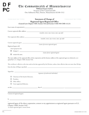 Massachusetts Registered Agent Change Form