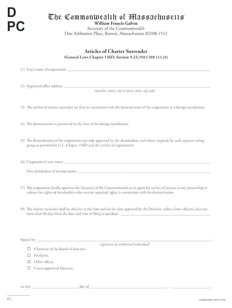 Fillable Online Articles of Charter Surrender Fax Email Print - pdfFiller