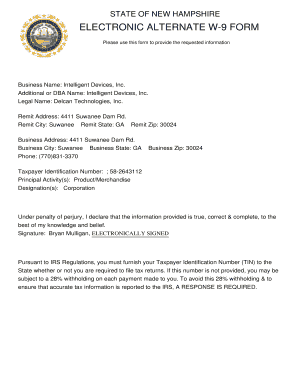New Hampshire Electronic Alternate W-9 Form