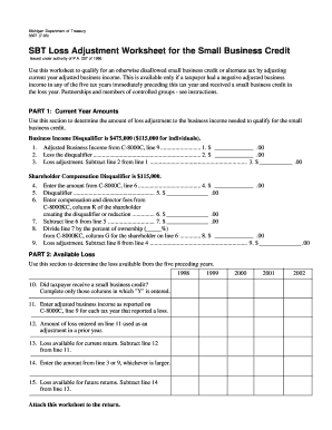 Michigan Small Business Credit Loss Adjustment Worksheet