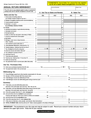 Form 3861, Annual Return Worksheet - michigan