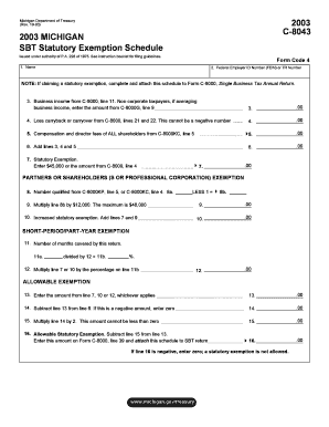 Michigan C-8043 Statutory Exemption Schedule