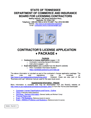 Tennessee Contractor License Application