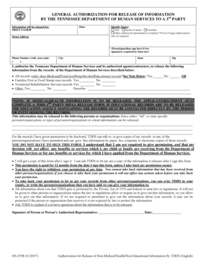 Tennessee Authorization for Release of Information