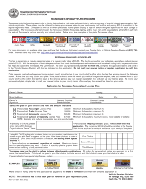 Tennessee Personalized License Plate Application