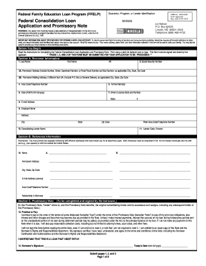 Federal Consolidation Loan Application and Promissory Note
