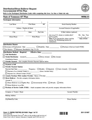 Tennessee 457(b) Plan Distribution/Direct Rollover Request
