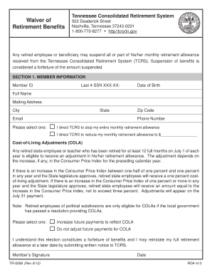 Tennessee Retirement Benefits Waiver Form
