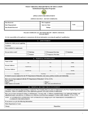 West Virginia Employment Application