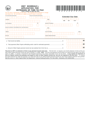 2007 West Virginia Tax Extension Form
