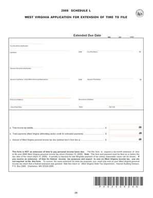 2008 West Virginia Tax Extension Form