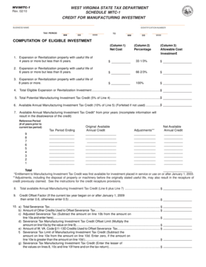 West Virginia Manufacturing Investment Tax Credit Form