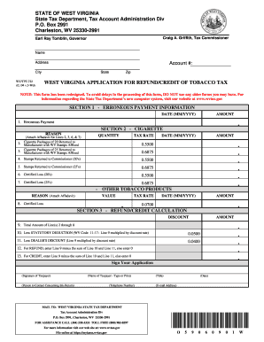 West Virginia Tobacco Tax Refund/Credit Application