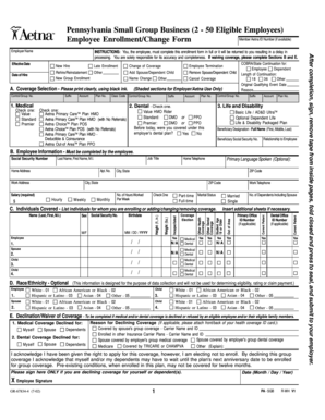 Pennsylvania Small Group Business Employee Enrollment Form