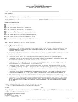California Casualty Pre-authorized Insurance Payments Agreement