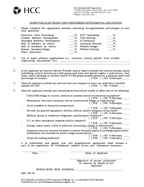 Computer/Electronic Data Processing Supplemental Application