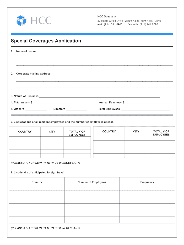 Special Coverages Application The protection you need for - HCC Preview on Page 1