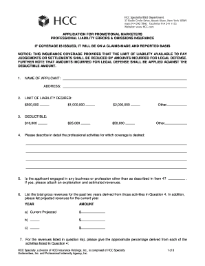 Promotional Marketers Professional Liability Application