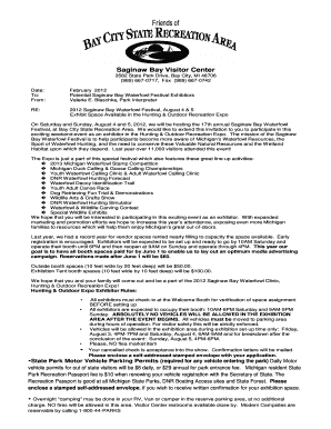 2012 Saginaw Bay Waterfowl Festival Exhibitor Application