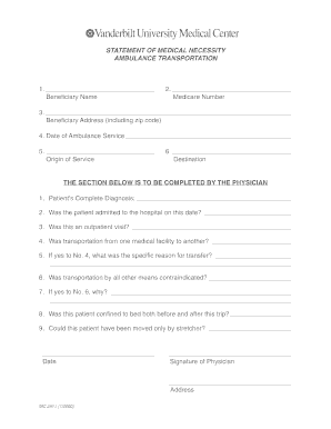 Statement of Medical Necessity for Ambulance Transportation