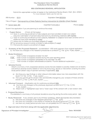 cleveland clinic irb form chart review