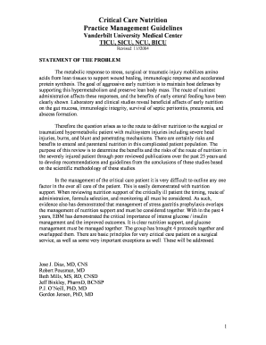 critical care nutrition practice management guidelines form