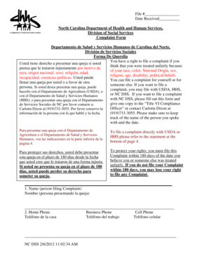 North Carolina DSS Complaint Form