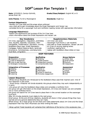 siop lesson plan template