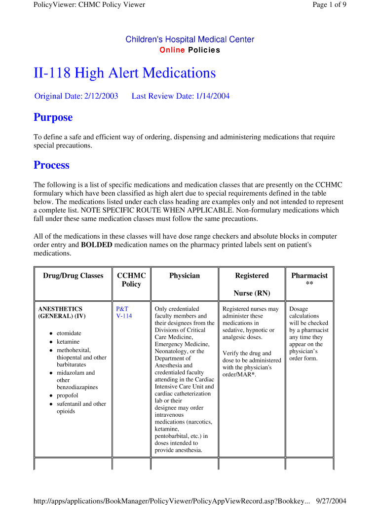 PolicyViewer: CHMC Policy Viewer Page 1 of 9 Children's Hospital Medical Center Online Policies II-1 Preview on Page 1