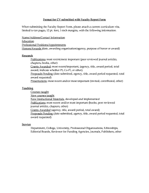 Format for CV submitted with Faculty Report Form - has vcu