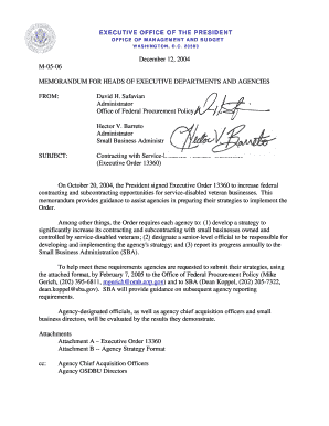 Financial memo example - updated department of affairs memorandum executive order 13360 form