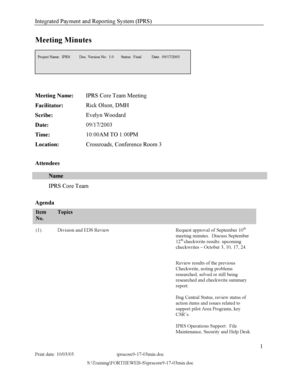 Example of meeting minutes - Discuss September 12th checkwrite results: upcoming checkwrites - ncdhhs