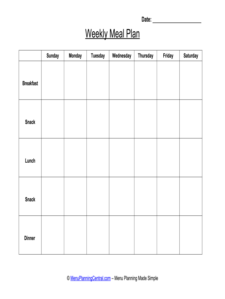 Meal Plan Template Editable Fill Online Printable Fillable Blank 