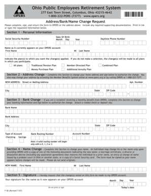 Ohio Public Employees Retirement System Address/Bank/Name Change Request