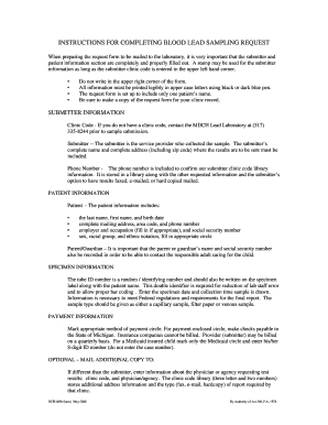 Blood Lead Sampling Request Form