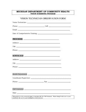 Michigan Vision Technician Observation Form