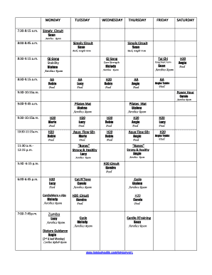 exercise class schedule form