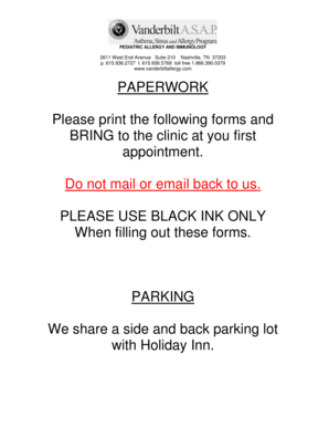 Vanderbilt Allergy Clinic Patient Forms