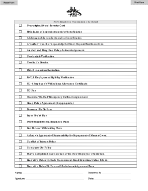 New hires orientation fillable schedule form