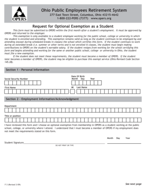 Ohio Public Employees Retirement System Student Exemption Form