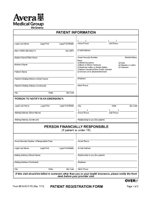 Patient Record form - Avera Health