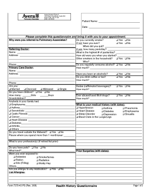 Pulmonary Associates Health History Questionnaire