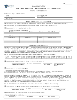 University of Toledo Life Insurance Enrollment Form